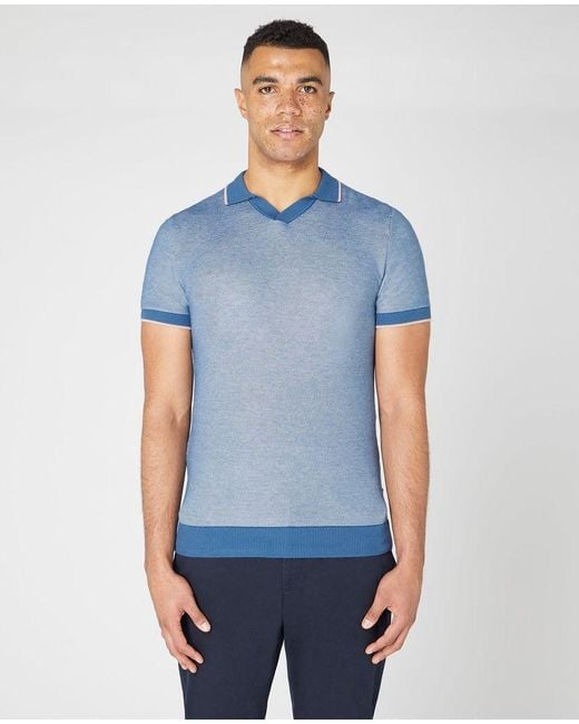 Remus Uomo Slim Fit Knitted Cotton Short-sleeve Polo Shirt | in Blue ...