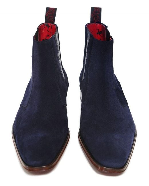 Jeffery West Suede Scarface Skull Chelsea Boots Colour Navy in Blue