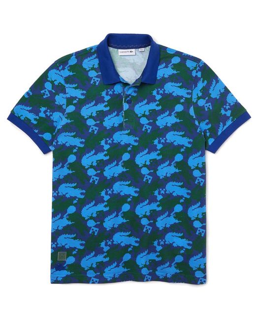 Lacoste X Minecraft Classic Fit Polo Shirt Organic Cotton Print in Blue ...