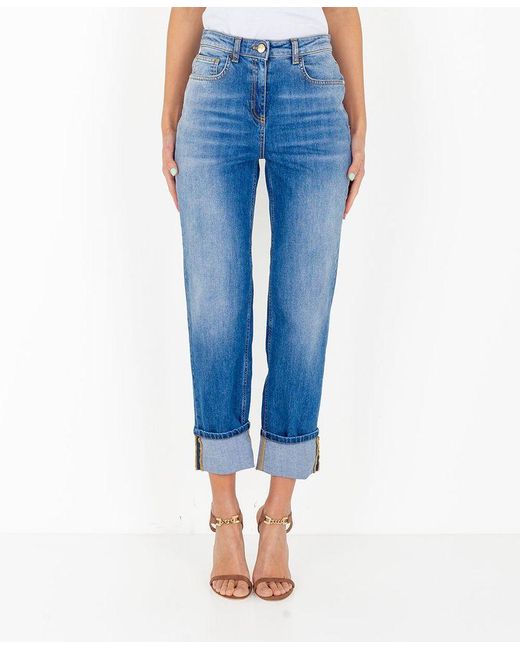 Elisabetta Franchi Denim Jeans Boyfriend Con Risvolto Pj37d21e2 in Blue |  Lyst