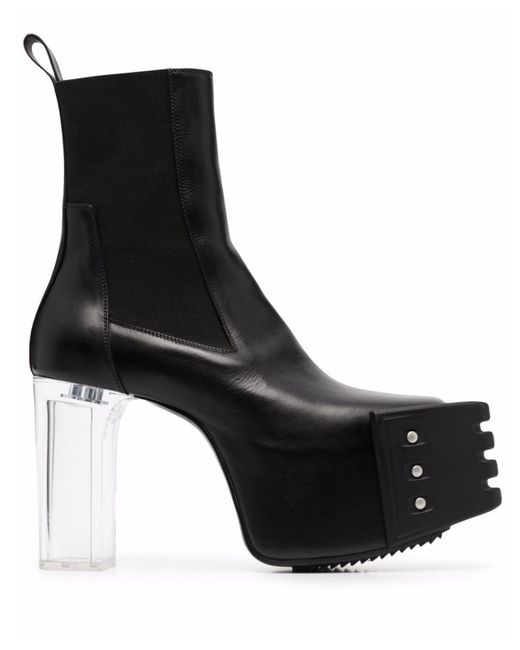 Rick Owens Leather Grilled Platform Boots in Black | Lyst