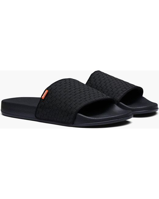 black woven slides