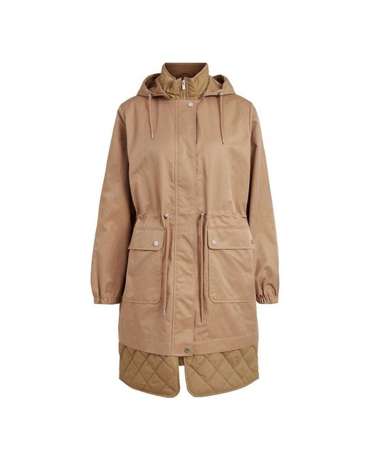 Vila Cotton Andra Quilted Parka Coat in Brown (Natural) - Lyst