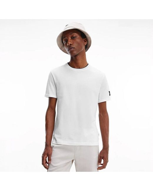 Calvin Klein Cotton Turn-up T-shirt in White for Men | Lyst
