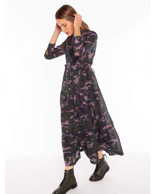 Vilagallo Matilda Camo Butterfly Maxi Dress Camouflage in Floral,Black (White) Lyst