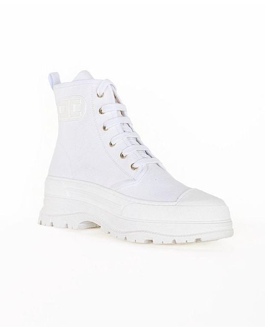 Elisabetta Franchi Ankle Boots In Canvas Basso Sa63b22e2 in White | Lyst