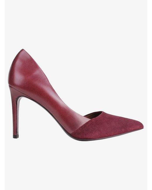 red mid heel court shoes