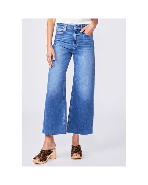 PAIGE Denim Anessa High Rise Cropped Wide Leg Raw Hem Jeans Rock Show