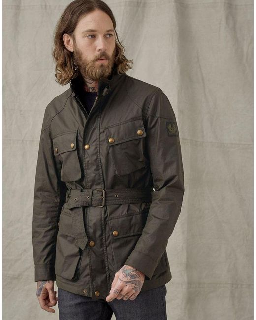 Belstaff Cotton Trialmaster Wax Belted Jacket in Green for Men | Lyst Canada