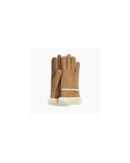 Ugg Brown Sheepskin Seamed Tech Gloves S,