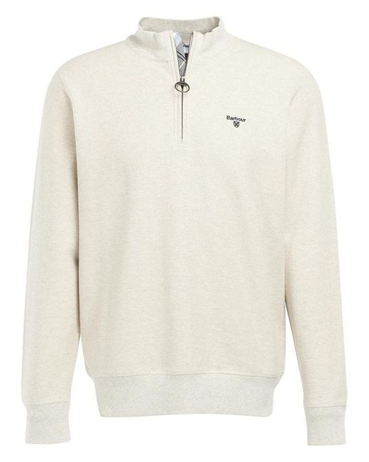 Barbour Rigg Tartan Trim 1/4 Zip Ecru 