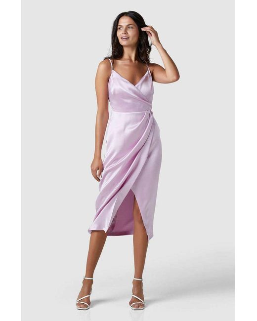 Closet Satin Lilac Cami Wrap Midi Dress ...