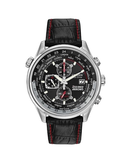 Citizen Leather Gents Eco drive Red Arrows Strap Watch In Black For Men citizen-leather-gents-eco-drive-red-arrows-strap-watch-in-black-for-men