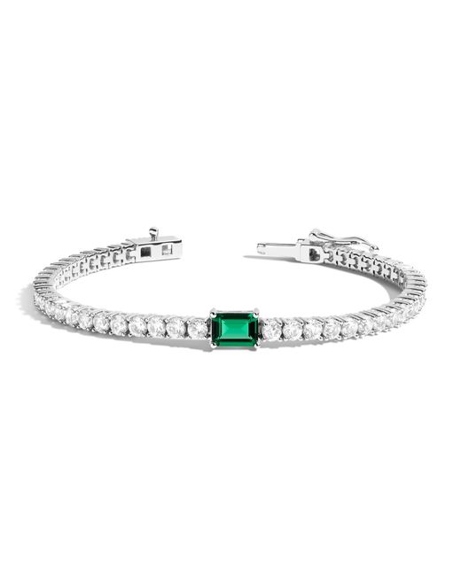 AUrate New York Metallic White Sapphire Tennis Bracelet With Emerald