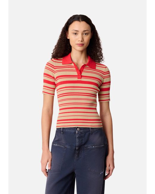 Axel Arigato Red Anja Ribbed Polo Top