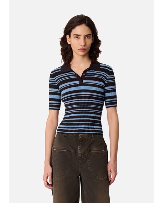 Axel Arigato Blue Anja Ribbed Polo Top