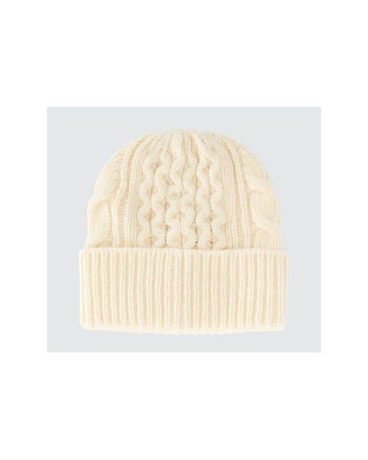 Moncler Cable Knit Logo Patch Beanie Hat Off White in Black for Men | Lyst
