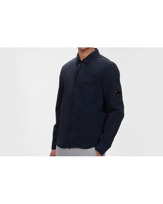Cotton Zipped Overshirt Navy Blue 