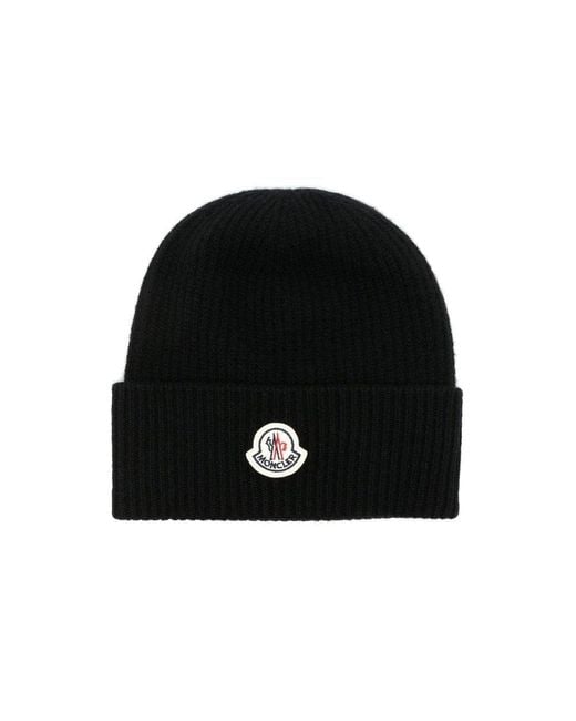 Mispend Himmel ejer Moncler Logo Patch Cashmere Blend Beanie Hat Black for Men | Lyst