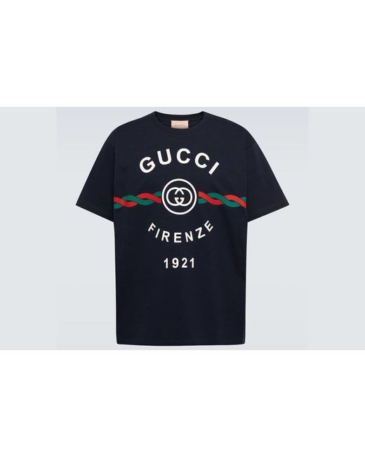 Gucci 'firenze 1921' Print T-shirt Dark Blue in Black for Men | Lyst