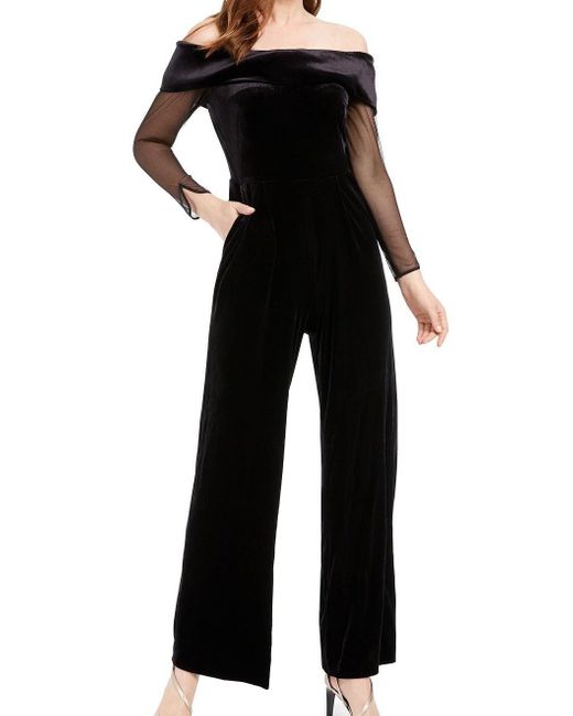 Calvin Klein Jumpsuit 12 Velvet Off Shoulder Mesh in Black Lyst