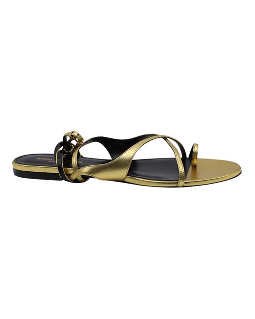 Saint Laurent Leather Gia Flat Sandals in Gold (Metallic) - Lyst