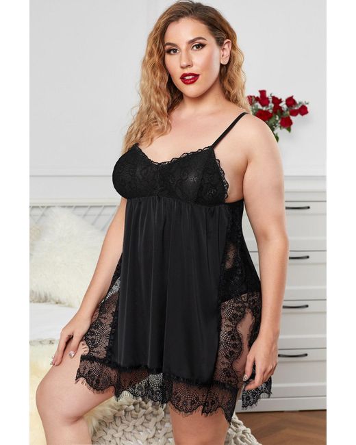Azura Exchange Satin Lace Plus Size Lingerie With Side Opening in Black