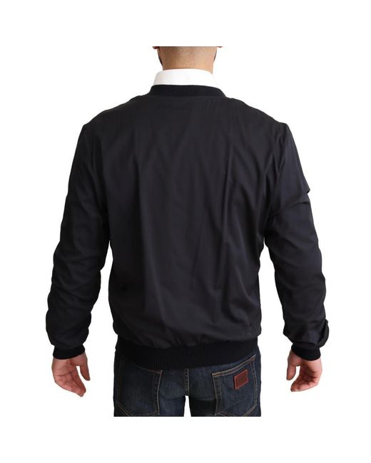 Dolce & Gabbana Blue Silk Coat Short Bomber Jacket in Black for Men | Lyst