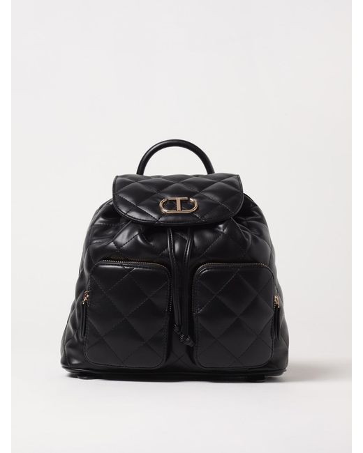 Twinset Black Quilted Backpack Drawstring Closure