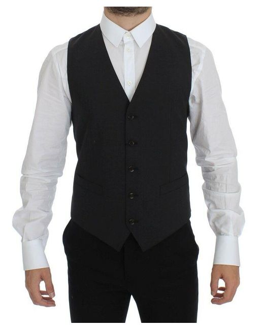 Dolce & Gabbana Black Dolce Gabbana Wool Stretch Dress Blazer Vest for men