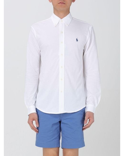 Ralph Lauren White Slim Fit Solid Shirt With Button-Down Collar for men