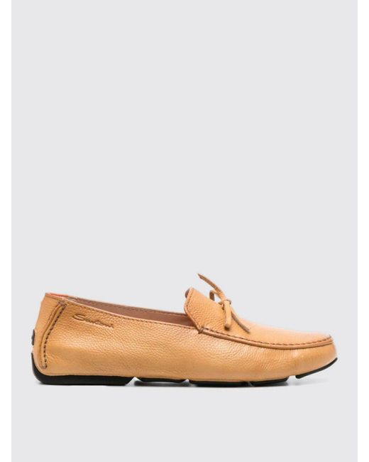 Santoni Orange Leather Loafers Casual Bow Detail for men