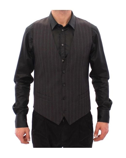 Dolce & Gabbana Black Striped Stretch Dress Vest for men