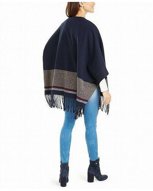 Tommy Hilfiger Synthetic Sweater Size Medium M Poncho Fringed in Blue | Lyst