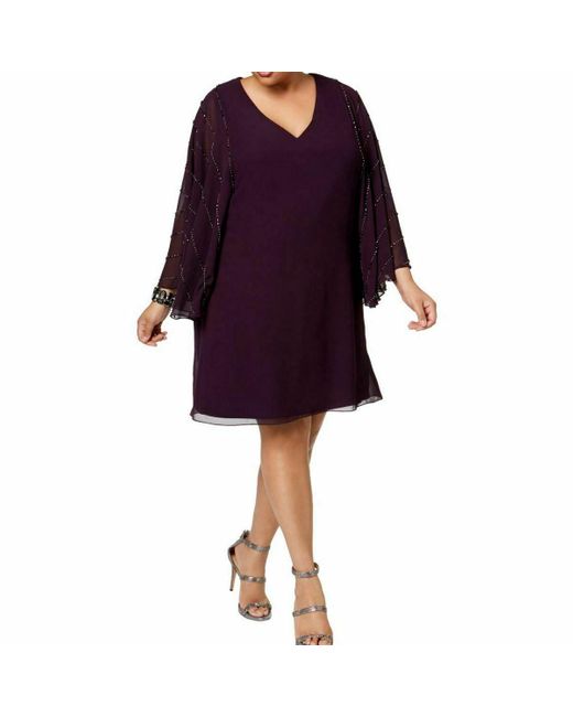Betsy & Adam Synthetic Dress Purple Size 22w Plus Shift Beaded Sleeve
