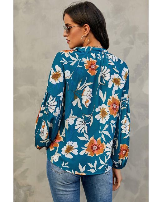 Autumn Floral Lantern Sleeve Blouse 