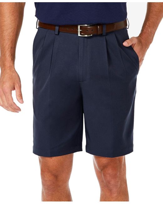 Haggar Synthetic Shorts Navy 34 Pleated 