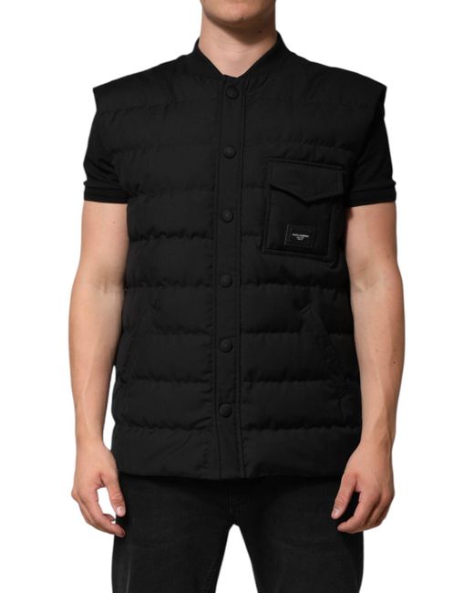 Dolce & Gabbana Black Sleeveless Parka Logo Plaque Jacket for men