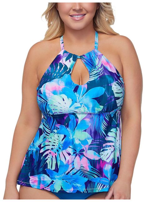 Raisins Synthetic Swimwear Blue Size 16w Plus Floral Keyhole Tankini Lyst