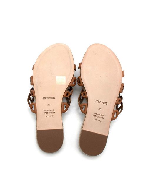 Hermès Gold Thalassa Espadrille Sandals in Brown | Lyst