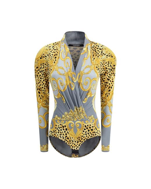 Versace Yellow Leopard Draped Bodysuit