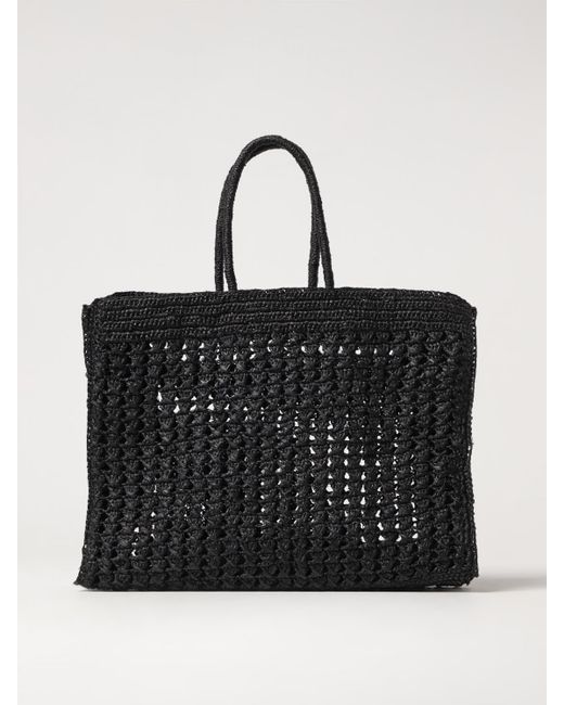 Liviana Conti Black Crochet Straw Tote Bag