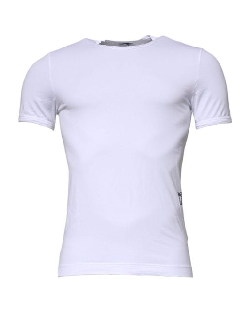 Dolce & Gabbana Blue White Cotton Stretch Crewneck Underwear T for men