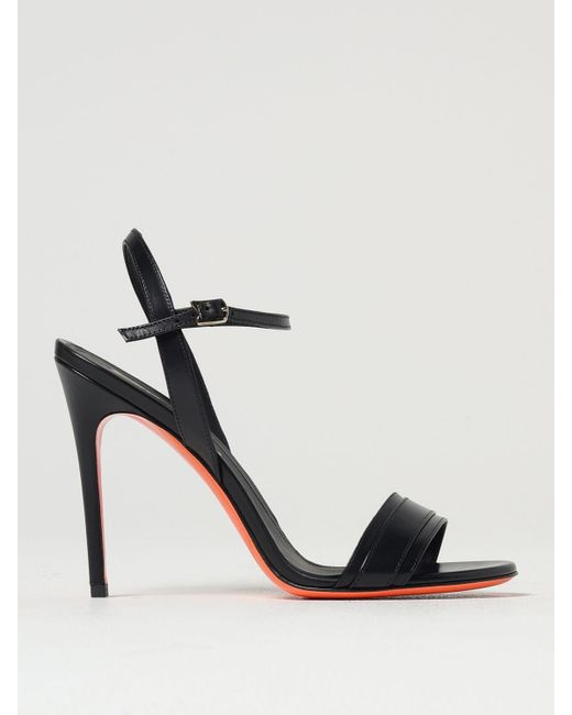 Santoni Black Elegant Stiletto Heel Sandals With Ankle Strap