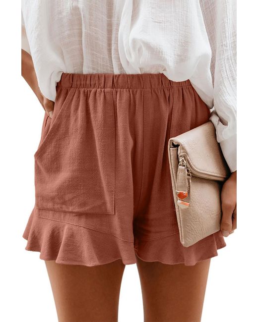 High Waist Pocketed Ruffle Shorts 