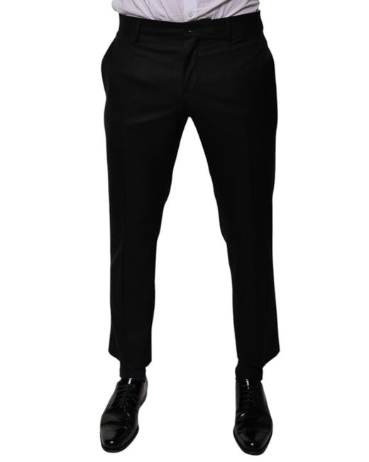 Dolce & Gabbana Black Wool Tapered Formal Dress Pants for men