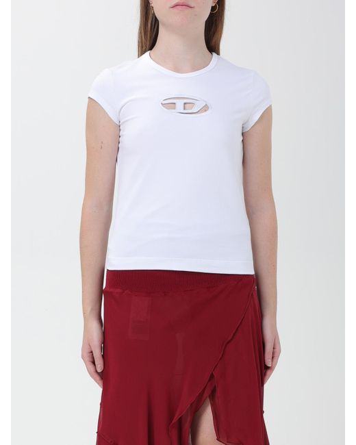 DIESEL White Cutout Logo Tshirt