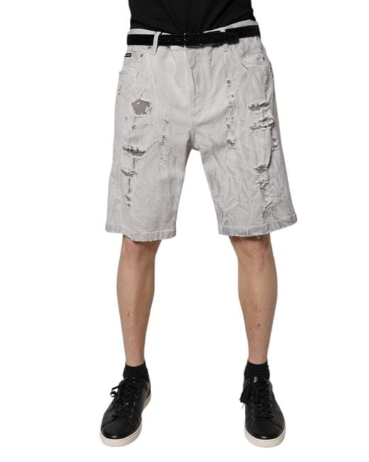 Dolce & Gabbana Gray Ripped Denim Shorts Distressed for men