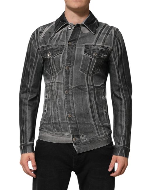 Dolce & Gabbana Black Gray Washed Cotton Stretch Denim Jacket for men