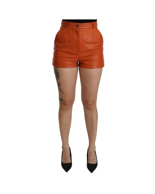 Dolce & Gabbana Leather High Waist Hot Pants Shorts in Orange | Lyst